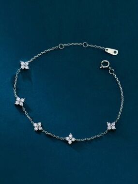 Silver Floral CZ Station Bracelet - Women Jewelry